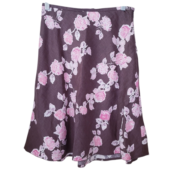 Vintage Ann Taylor Loft Linen Brown Floral Skirt - Picture 1 of 11